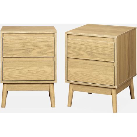 Mesita de noche efecto madera con 2 cajones, set de 2 (1/5)