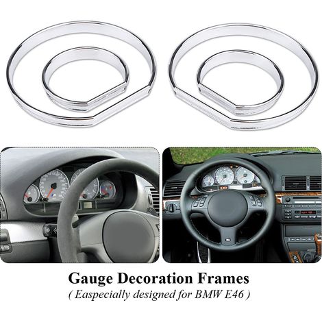 4 baguettes décoratives jauge de compteur de vitesse pour tableau de bord BMW E46, cadres en anneau de compteur de vitesse (1/5)