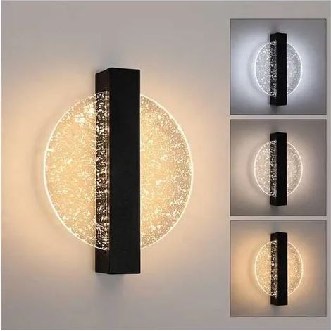 Moderne, runde, dimmbare LED-Wandleuchte, 3000 K/4000 K/6000 K, für Schlafzimmer, Wohnzimmer, Flur, Eingangsbereich, Schwarz (1/5)