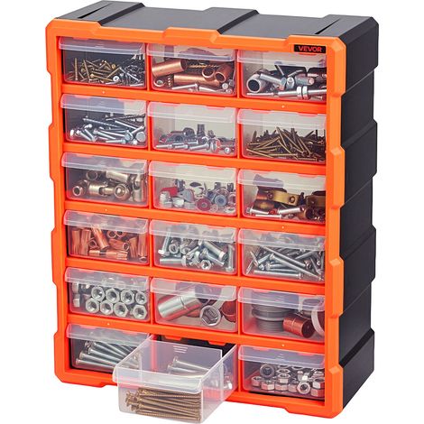 VEVOR Organizer per Minuteria a 18 Cassetti, Cassettiera Porta Minuteria Impilabile, Contenitore da Parete per Viti, Bulloni, Ferramenta e Componenti piccoli, Ideale per Garage, Officina e Laboratorio (1/5)