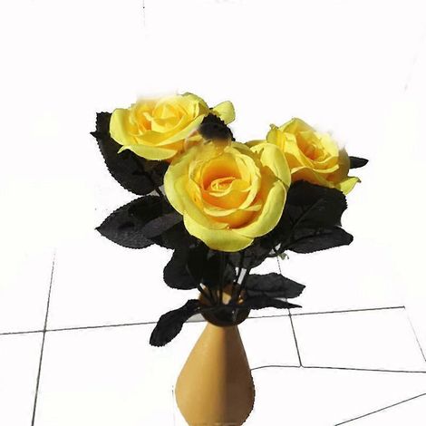 Bouquet de roses artificielles noires en soie, style gothique, pour salon (1 pièce).jaune (1/5)