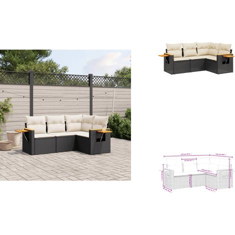 Salon de jardin 4 pcs avec coussins noir résine tressée - Ensemble Salon De Jardin - Meuble Extérieur - Résine Tressée - Rotin Synthétique - Canapé D'extérieur (1/3)