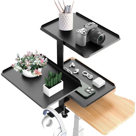 Organizzatore da scrivania a 3 ripiani, con supporto regolabile a clip, colore nero. (1/2)