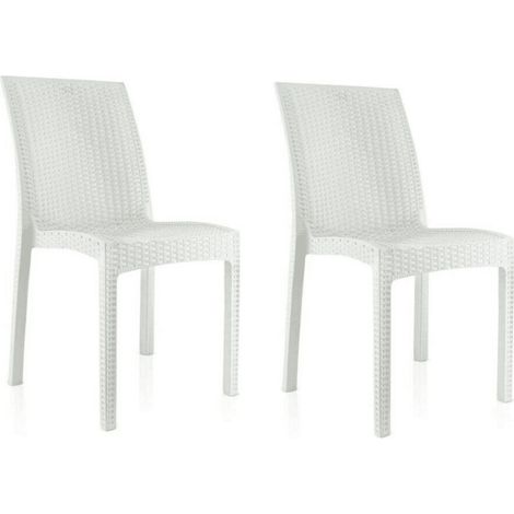 KIT 2 SEDIE SEDIA POLIPROPILENE BAR RISTORANTE INTERNO ESTERNO SIMIL RATTAN SLN BIANCO