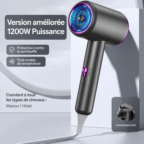 Sèche-cheveux électrique pliable 800W YX181 gris violet, air chaud et froid avec buse concentrateur 220V 510 g – Livraison gratuite