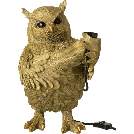 Lampe de table hibou doré design résine pour salon élégant - Doré effet or vieilli (1/5)