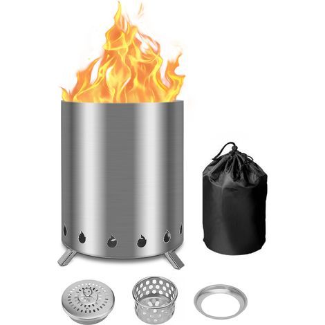 Outdoor Garden Fire Pit, Smokeless Stainless Steel Fire Pit 15x15x17.5cm Mini Fire Basket/Fire Barrel with Stand and Storage Bag, Balcony, Terrace, Garden Decor, Ideal for BBQ, Pellets, and Wood (1/5)