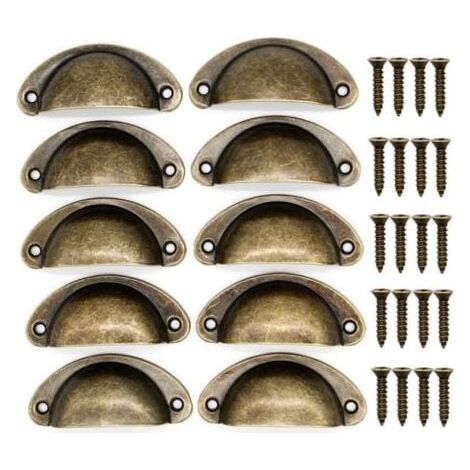 10pcs Poignée de meuble-10 Poignée de Coquille Vintage pour Tiroir Armoire Meuble Cuisine, Fer Incurvé Bouton de Porte de Placard Retro 8,2 cm x 3,5 cm Laiton Antique (1/3)