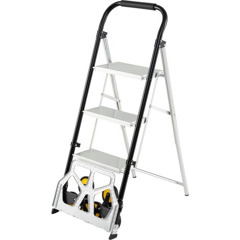 Carretilla plegable y escalera 2 en 1 66 x 42 x 106 cm versátil con características de seguridad mejoradas construcción moderna de aluminio negro 200017272