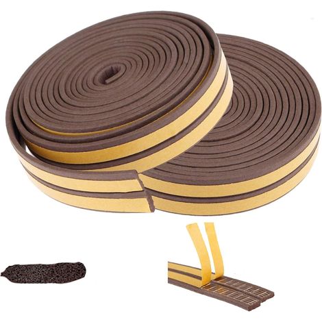 Bande de Joint d'Étanchéité pour Fenêtre Auto-Adhésive en Caoutchouc Imperméable et Insonorisation en Mousse Autocollant I-Profil Marron (2 Rouleaux au Total 30 Mètres)