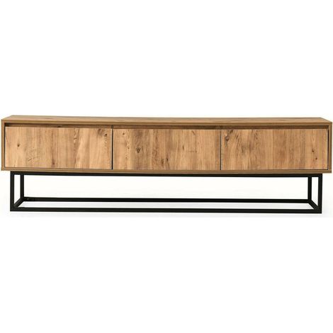 Dmora - Mobile porta TV Ignazia, Credenza da soggiorno, Armadio basso per TV, Base parete attrezzata, 180x40h50 cm, Quercia e Nero (1/5)