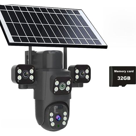 Caméra Solaire PTZ WiFi 6MP, Trois objectifs, Trois écrans, Suivi Automatique, caméras IP 4G extérieures, Protection de sécurité, vidéosurveillance(4G Cam Add 32G) (1/5)