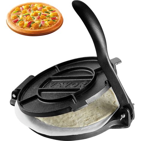 VEVOR Pressa Manuale per Tortilla, Pressa per Taco Diametro 25 cm, Pressa per Tortilla Piadine in Ghisa, Pressa Manuale per Tortilla con 100 Pezzi di Carta da Forno, Macchina per Impasto di Tortilla (1/4)