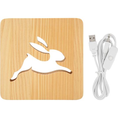 Lampe De Chevet, Veilleuse 3D, Veilleuse LED en Forme De Lapin Creux, Protection des Yeux, Lampe en Bois 3D pour Chambre à Coucher, Salon, Bureau (1/5)