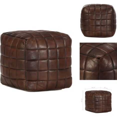 Pouf Dunkelbraun 40 x 40 x 40 cm Echtes Ziegenleder - Pouf - Fußhocker - Ledercouch - Wohnaccessoire - Vintage Möbel (1/4)