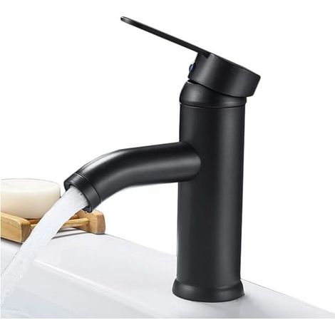Noir Robinet Mitigeur - avec Mitigeur Froid/Chaud Robinet de Lavabo en Acier inoxydable massif pour Salle de Bain et Cuisine (1/5)