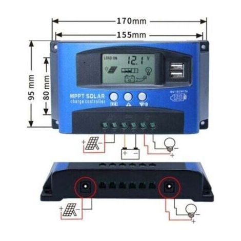 Contrôleur de charge solaire MPPT 40A, régulateur de batterie intelligent de contrôleur de batterie de panneau solaire USB 12V 24V avec écran LCD(40A)