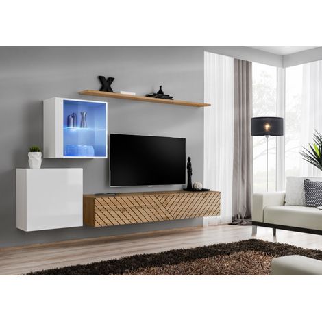 Ensemble de 4 meubles muraux "Switch XV" pour TV en bois - Beige et Blanc - L 260 x H 150 x P 40 cm - Livraison gratuite
