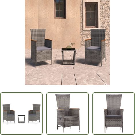 Poly Rattan -  3-tlg. Garten-Lounge-Set mit Kissen Poly Rattan Grau (1/5)