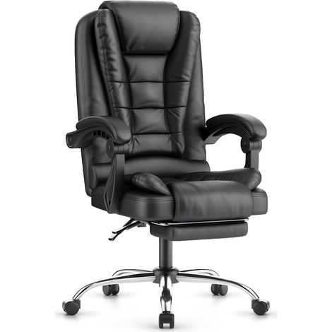 Chaise de bureau Xhomrattan avec repose-pieds, accoudoirs, large assise rembourrée, Chaise ergonomique, hauteur réglable sur 10 cm, Noir