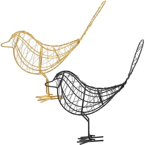 Figurines Oiseaux en Fil De Fer Noir Et Doré, Ornement Déco Artisanale, Décoration Intérieure Et Bureau, Décoration Maison Et Jardin, Lot 2 Pièces (1/5)