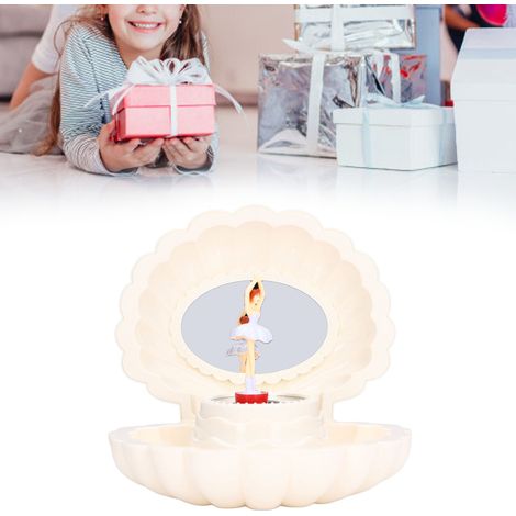 Boîte à musique type Coquille avec figurine de Ballet Girl, miroir et lumière intégrés, intérieure classique et retro, cadeau de vacances élégant pour filles (1/5)