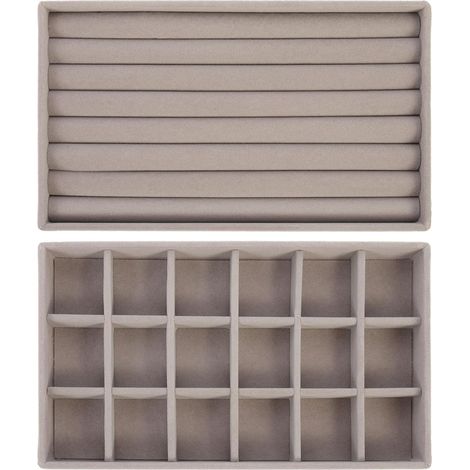Juego de 4 joyeros para cajones, expositor de tela gris. (1/5)