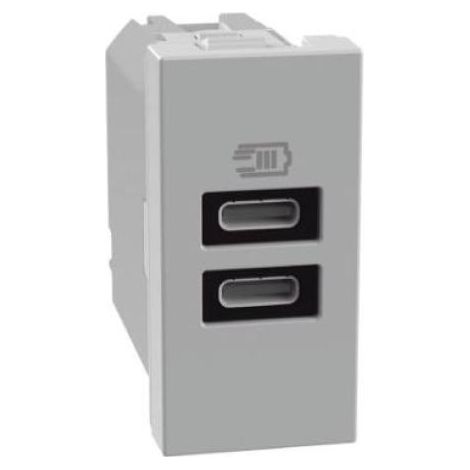 Bticino matixgo usb cargador dos puertos tipo c 1 módulo gris - jg4191cc