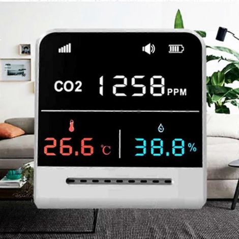 Détecteur de CO2 à induction infrarouge 5000 ppm pour l'intérieur, avec capteur de dioxyde de carbone, grand écran LCD, analyseur de qualité de l'air et moniteur de température et d'humidité. (1/4)