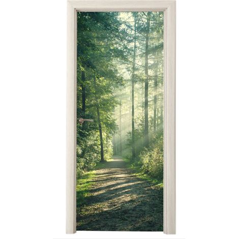 STICKER DE PORTE Forêt - Chemin - Soleil - Arbres - Vert - Nature Décoration Chambre (1/5)