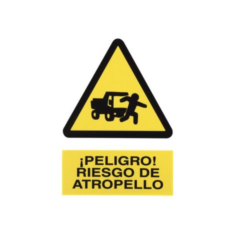 Señal de riesgo de atropello en poliestireno 420x297 mm, grosor 1,5 mm.