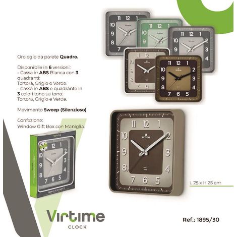 1 Pezzo Orologio da Parete Quadrato Fondo Colorato 25 x 25 cm 5 Colori (1/2)