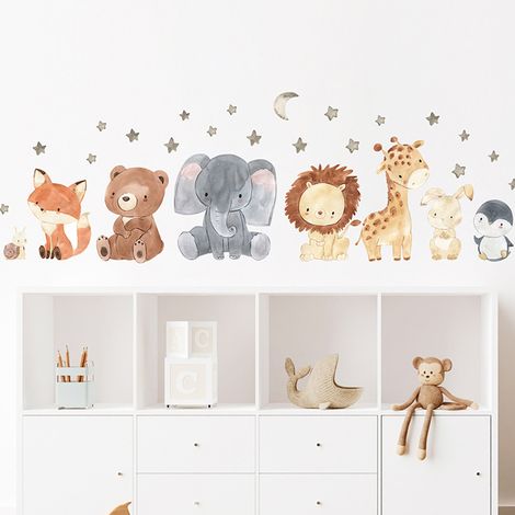 Stickers muraux animaux de la forêt - Ours, renard, cerf - Décoration murale pour chambre d'enfant ou salle de classe (1/5)