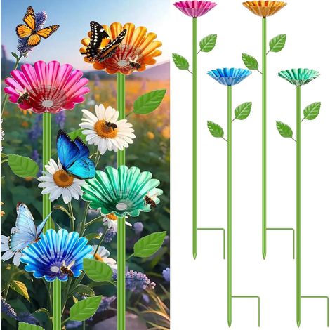 Lot de 4 Abreuvoirs Métalliques Colorés – Piquets pour Jardin – Style Tasse – Décoration Extérieure-Style 1 (1/5)
