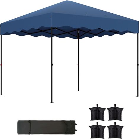 Tente pliante 3x3m avec protection UV, hauteur réglable et sac à roulettes pour 6 à 9 personnes, bleu foncé