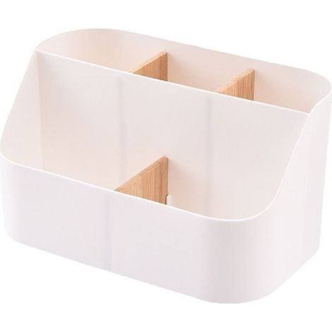 Schreibtisch-Organizer, Aufbewahrungsbox, Bürobedarf, Stifthalter mit Holzfächern, für Büro, Schule, Zuhause, Weiß