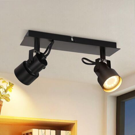 GBLY Plafonnier Spot 2 Flamme Noir - Plafonnier Vintage Pivotant GU10 350° Spot Plafonnier Spot Lampe Cuisine pour Salon Chambre Cuisine Couloir (Sans Ampoule) (1/5)
