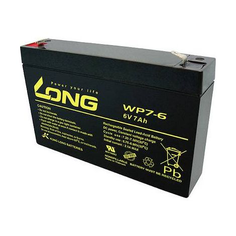 Long WP7-6 WP7-6 Batterie au plomb 6 V 7 Ah plomb (AGM) (l x H x P) 151 x 100 x 34 mm cosses plates 4,8 mm auto-décharge réduite, sans entretien Y860802 (1/2)