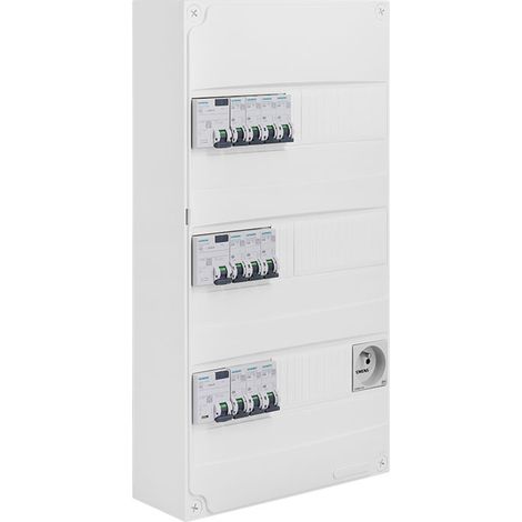 Siemens – Tableau électrique pré-équipé 3 rangées 39 modules 10 disjoncteurs 3 interrupteurs différentiels – Pour logements > 100 m² – Normes NF C 15-100