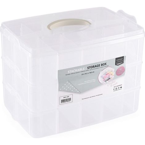 Boîte de Rangement Plastique 25 x 16 x 18,5 cm - avec 30 Compartiments Modulable - Caisse avec Couvercle pour Couture, Accessoires Diamond Painting et Scrapbooking (1/5)