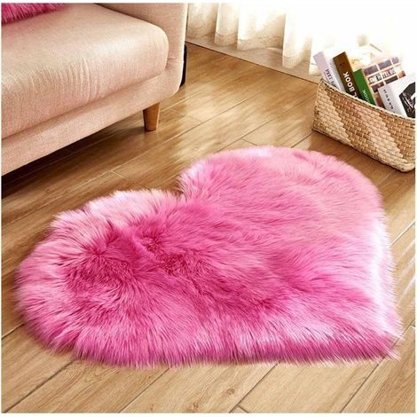 JSSEVN - Heart-shaped plush fur rug - Soft, long-pile lambskin rug - Faux sheepskin rug - Chair cushion (1/5)