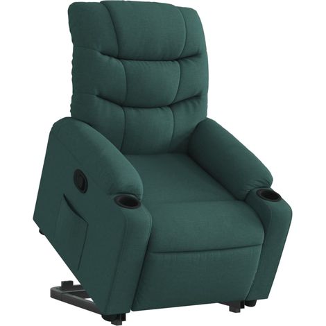 vidaXL Poltrona Alzapersona Reclinabile Verde Scuro in Tessuto (1/5)