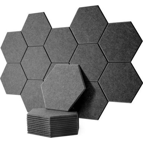 12pcs panneaux acoustiques hexagonaux haute densité, panneaux en mousse acoustique carreaux à bords biseautés (1/4)