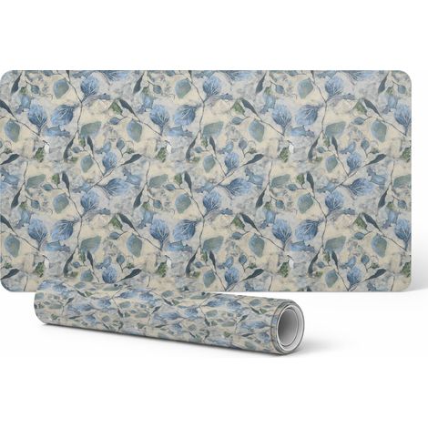 Alfombrilla protectora de vinilo para oficina, dise帽o de hojas en acuarela, 90x45 cm.