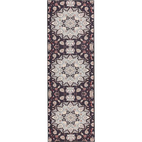 Alfombra de pasillo oriental 80 x 240 cm antideslizante poliéster negro y beige Aritas (1/5)