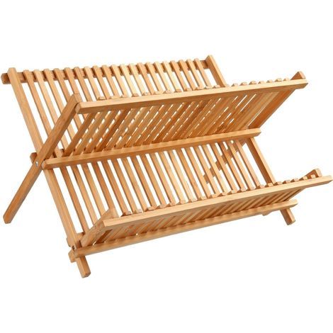 Gourmet-Abtropfgestell aus Bambus, Fassungsvermögen: 34 Teller, Maße: 42 x 33 x 25 cm