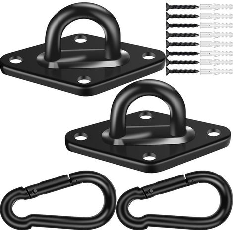 2 Pièces Pièces Kit de suspension pour hamac en acier inoxydable, Capacité de 1700 lb, Crochets M10 pour balancelle de porche et fauteuil-hamac — Noir (1/5)