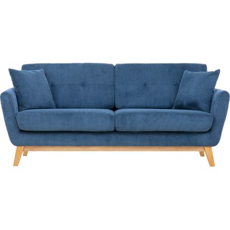 Skandinavisches 3-Sitzer-Sofa aus blauem Ripp-Velours HOGA