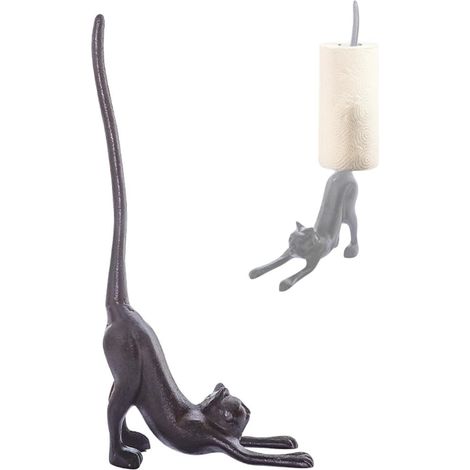 Porte-papier toilette chat 43 cm en fonte, porte-papier toilette de cuisine amusant à poser au sol ou sur le plan de travail de la cuisine ou de la salle de bain (1/5)