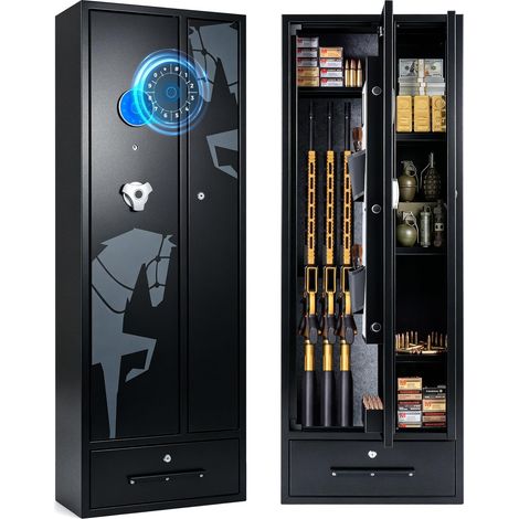COSTWAY Armoire à Armes pour 4 Fusils, Coffre-Fort 3 Façons de Verrouillage (1/5)